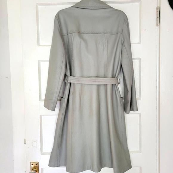 Vintage Grey Leather Belted Trench Coat 24K by Dan di Modes - Picture 3 of 16